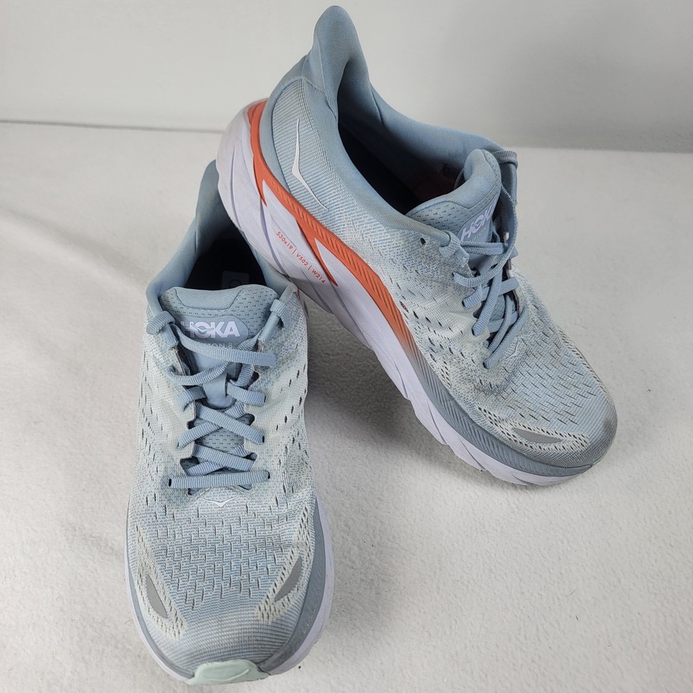 Hoka One One Clifton 8 Running Shoes Womens 8.5 B 8.5B F272211 Blue Orange Mesh
